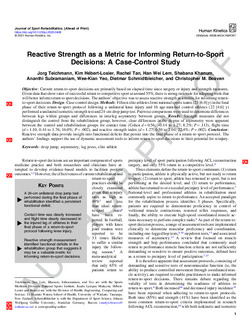 Reactive Strength as a Metric for Informing Return-to-Sport Decisions: A  Case-Control Study